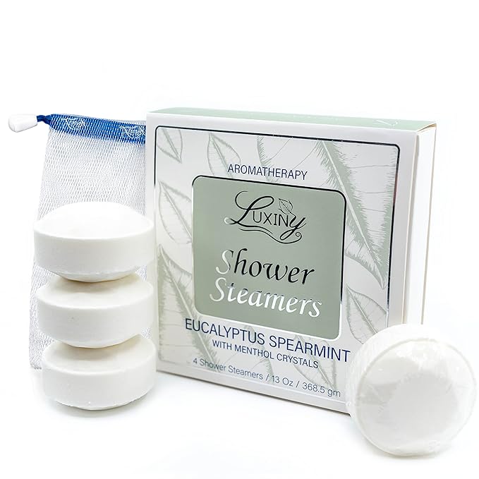 Eucalyptus Shower Steamer Aromatherapy in Your Shower, American Made by Luxiny, Shower Bomb Tablets Melt to Release a Vapor for Natural Stress Relief - Pack of 4 XL Steamers (Eucalyptus Spearmint)