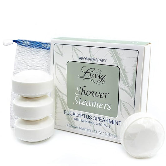 Eucalyptus Shower Steamer Aromatherapy in Your Shower, American Made by Luxiny, Shower Bomb Tablets Melt to Release a Vapor for Natural Stress Relief - Pack of 4 XL Steamers (Eucalyptus Spearmint)
