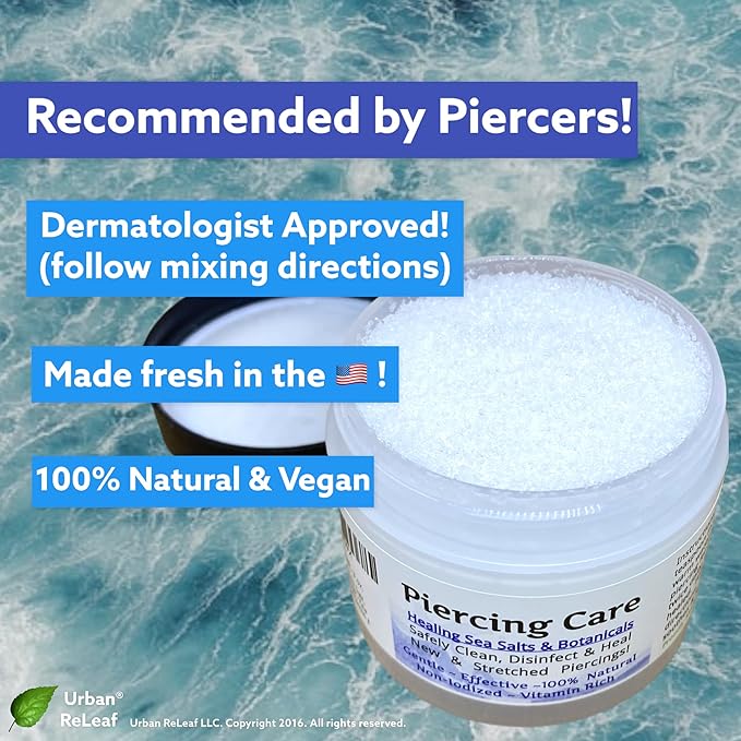 Urban ReLeaf Piercing Care - Healing Sea Salt & Botanical Aftercare - Safely Clean & Heal New & Stretched Piercings - 1 (3 Ounce)