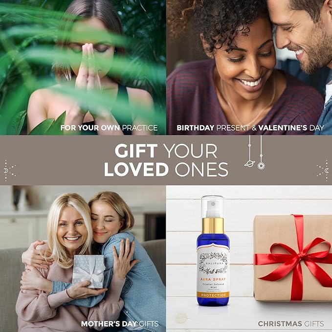 BALIPURA - Protection Crystal Aura Spray - Lavender and Lemongrass Essential Oil Blend, Black Tourmaline, Smoky Quartz and Citrine - 3.4 fl.oz