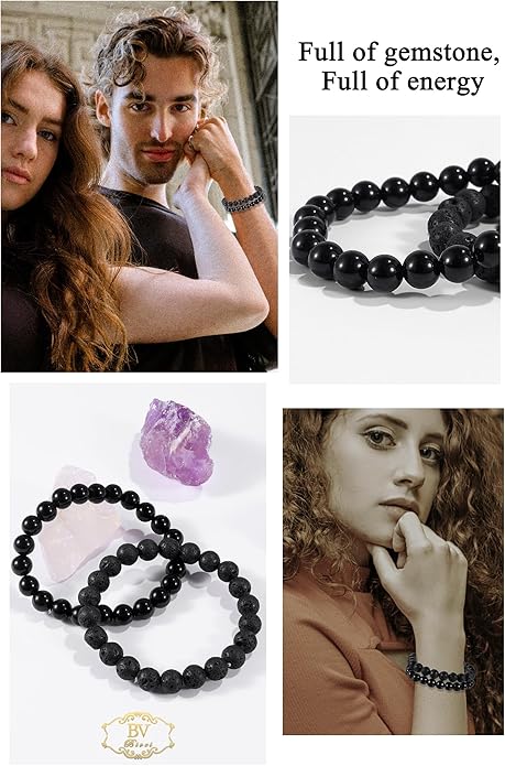 Bivei Natural Gemstone Semi Precious Healing Crystals Handmade Stretchy Round Beads Bracelet, Enhance Positive Energy