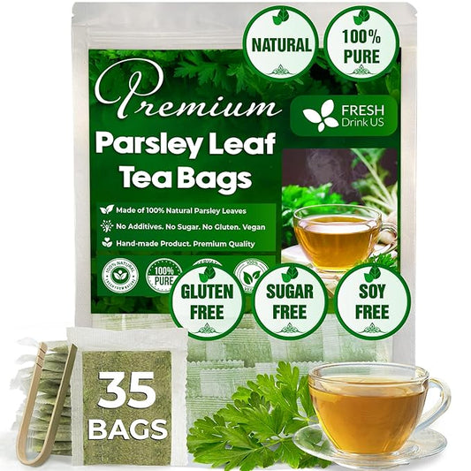FreshDrinkUS, Premium 35 Parsley Leaf Tea Bags, 100% Natural & Pure from Parsley Leaves. Loose Leaf Parsley Herbal Tea. Made with Natural Material Tea Bags. No Sugar, No Caffeine, No Gluten, Vegan.
