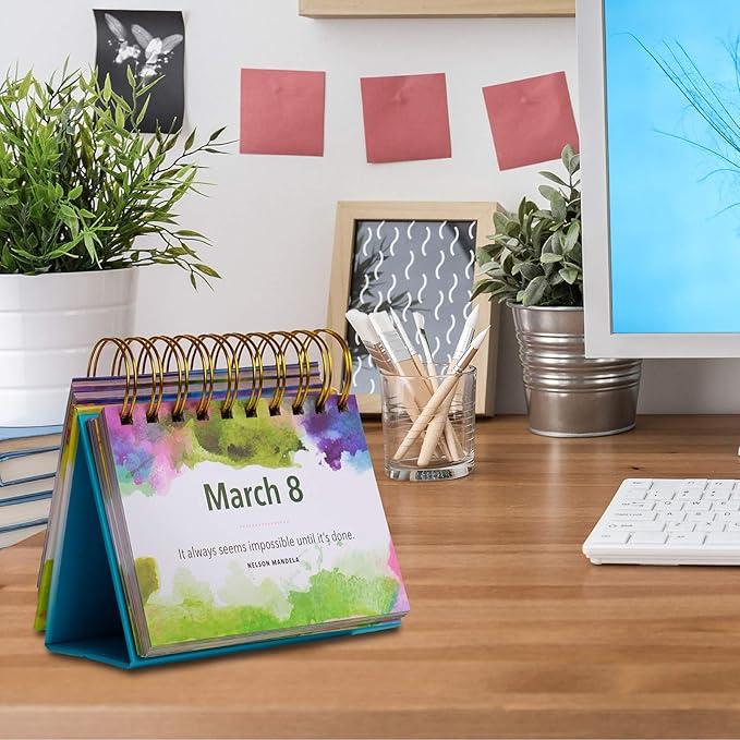 Global Printed Products Motivational & Inspirational Perpetual Daily Flip Calendar Self-Standing Easel (Watercolors)