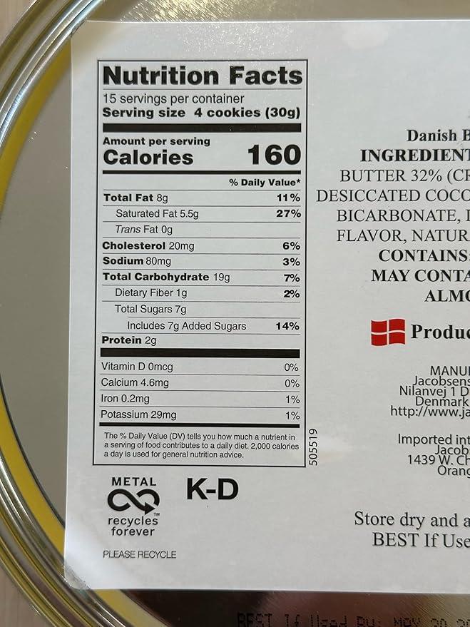 Danish Butter Cookies, 16 oz (1 lb) Tin – Traditional All-Butter Cookies, Made in Denmark