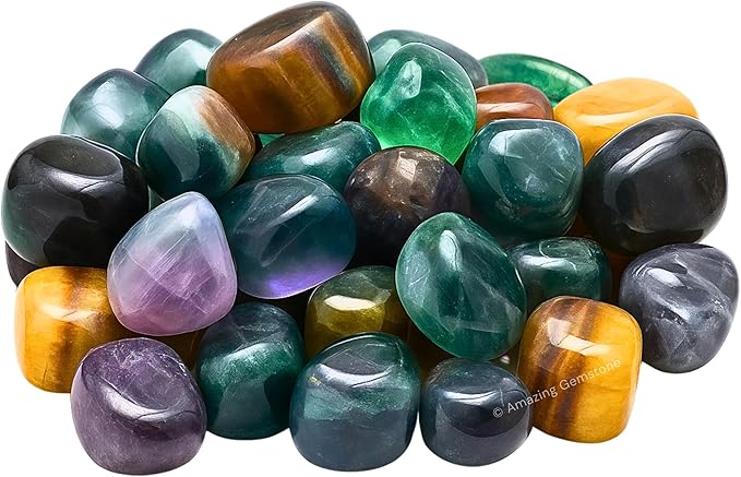 Amazing Gemstone Fluorite Crystals and Healing Stones Tumbled - 1 oz Fluorite Stone Gem Stones, Natural Healing Stones for Energy Balance, Stress Relief - Premium Polished Gems Rocks for Meditation