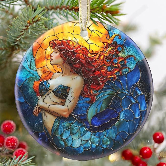 Ceramic Mermaid Hanging Ornament - Christmas Tree Decor - Gifts for Mermaid Lovers