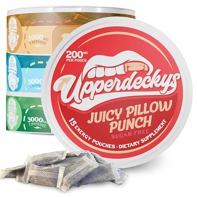 Multi-Pack Caffeine Energy Pouches - 4 Flavors, Sugar Free Nootropic Pouches and Delicious Flavor - Replacement/Alternative for Focus and Energy, Made in USA (4-Pack, 200mg)