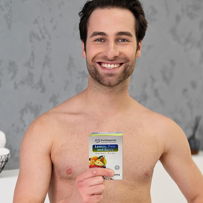 HERBOGANIC Lemon Pear and Berry Herbal Soap | Pack of 6 of 5oz soap Bar | Ideal for Men and Women, Soothing and Nourishing Soap for Moisturization