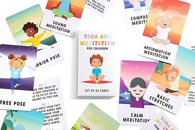 Kids Yoga and Meditation Flashcards, 24 Cards, Mindfulness Activities for Children
