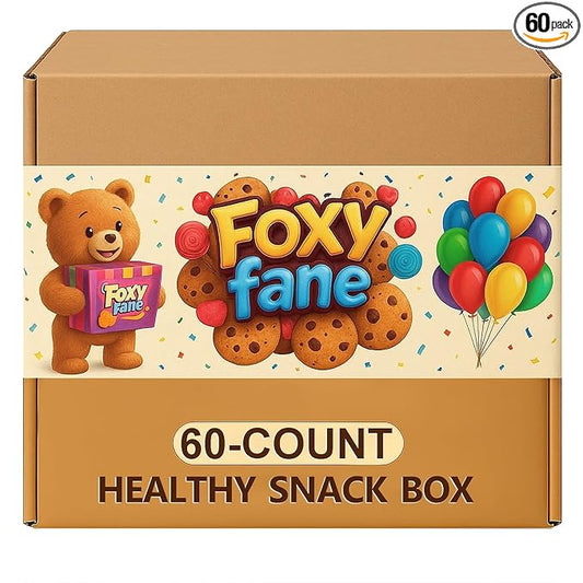 Foxy Fane 60-Count Holiday Gift Box - Assortment of 60 Healthy Snacks & Treats - Perfect Variety Pack for Back to School, Easter, Christmas & New Year’s - Great for Family, Friends, or Office Gifting