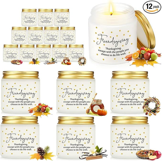 12 Pcs Thanksgiving Gifts Fall Scented Candles Set 3.5 Oz Soy Wax Pumpkin Scented Glass Jar Candle Friendsgiving Gift for Friends Coworker Women Men Autumn Birthday (Classic)