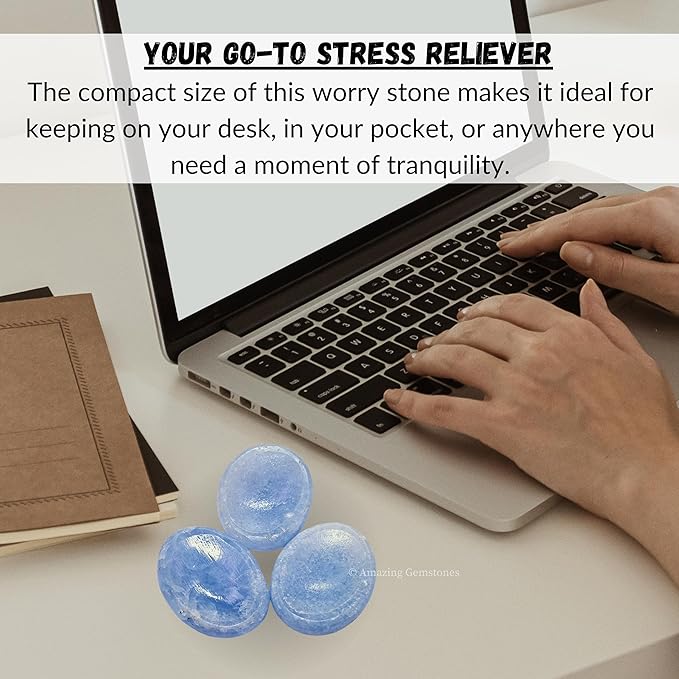 Amazing Gemstone Blue Calcite Worry Stone Crystals and Healing Stones - Worry Stones for Stress Relief Gifts - Piedra Crystal Fidget for Meditation - Unique Stocking Stuffers and Birthday Gifts