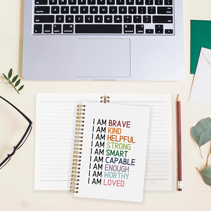 BearCake Positive Affirmation Gifts,Inspirational Notebooks, Affirmation Journal, Encouragement Gifts,I am brave kind loved enough worthy Spiral Notebook 5.5x8.3