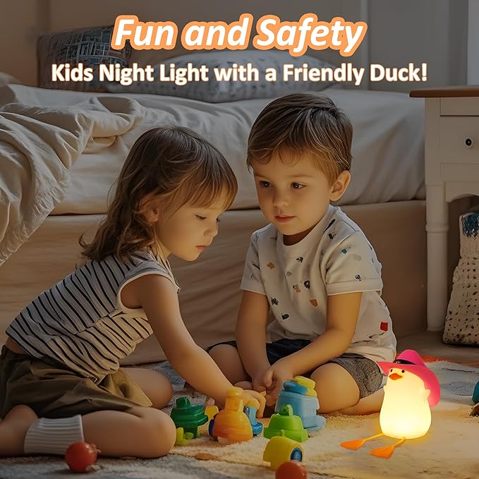 Cute Benson Ducks Night Light, Squishy Touch Silicone Animal Nursery Bedside Lamp, Dimmer & Rechargeable, Birthday Gift for Boys, Girls, Teens (Pink Duck)