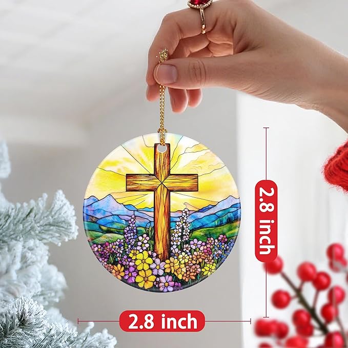 Christmas Ornament, Christmas Decoration, Ceramic-Style Cross Ornament, Heirloom Keepsakes, Holiday Ornaments, Religious Gifts, Unique Xmas Gift, Christian Gifts, Gift Idea