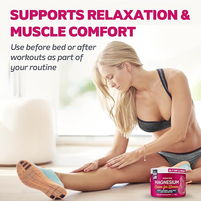 DOODLE HOG Magnesium Cream for Women Lavender Scent - Soothing Relief & Relaxation with Calendula, Aloe Vera, Shea Butter - Topical Magnesium Cream for Sleep - USA Made - (4 oz, Lavender)