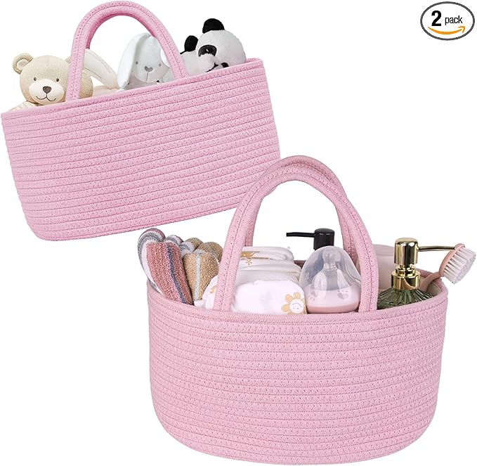 Baby Diaper Caddy Girl Boy Organizer Small Woven Baskets With Handle, Cotton Rope Tote For Shower Nursery, Decorative Small Storage Baskets For Shelves,Unique Gift Baby