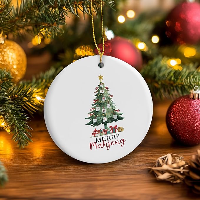 Christmas Mahjong Tree Ceramic Ornament Gifts, Retro Winter Mahjong Christmas Tree Decorative Hanging Ornaments for Xmas Holiday Party Decoration, Winter Xmas Decorations,Backpack Decoration