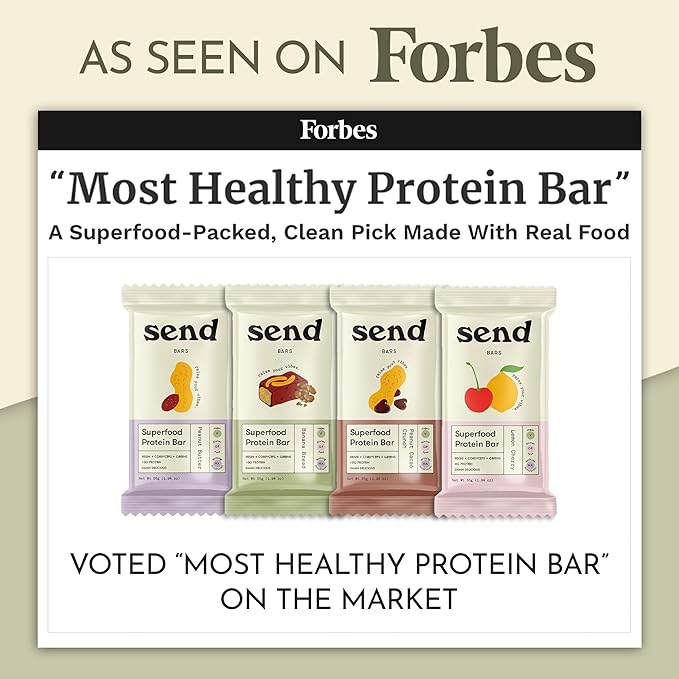 Send Bars Plant-Based Vegan Healthy Protein Bars, With Greens (Banana Bread, 8 Bars) – Only Real Ingredients, Zero Added Sugar, Gluten-Free, Dairy-Free