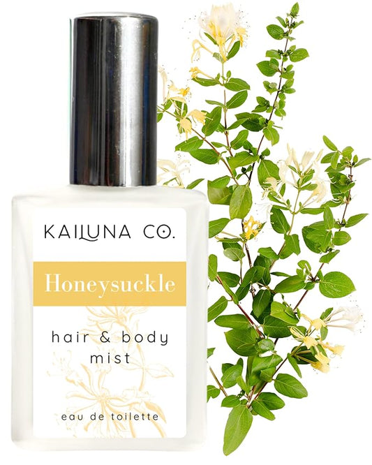 Honeysuckle Natural Hair & Body Mist Spray, Pure Essential and Fragrance Oils, Alcohol-Free, Handmade in California, 0.5Fl Oz