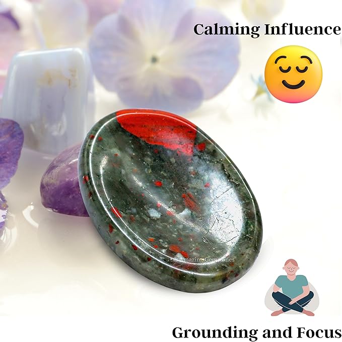 Amazing Gemstone African Bloodstone Worry Stone Crystals and Healing Stones - Worry Stones for Stress Relief Gifts - Piedra Crystal Fidget for Meditation - Unique Stocking Stuffers and Birthday Gifts