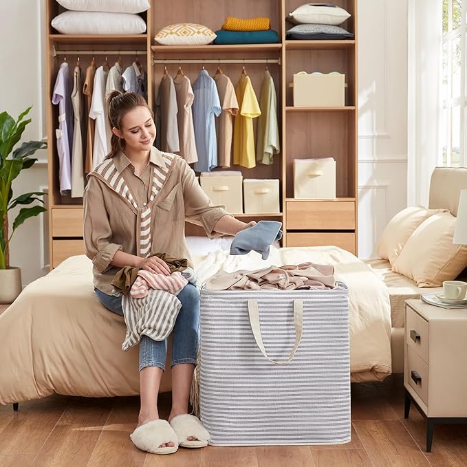 Lifewit 2 Pack Laundry Hamper Large Collapsible Laundry Baskets, Freestanding Waterproof Clothes Hamper with Easy Carry Handles in Laundry Room Bedroom Bathroom College Dorm for Adults, Grey, 2 x 90L