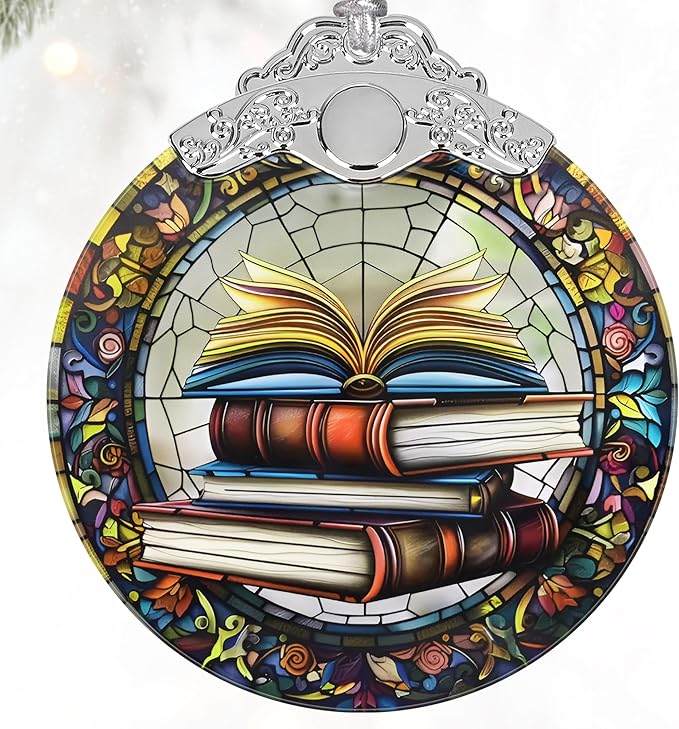 Book Lovers Gifts, Book Ornaments for Christmas Tree, Book Lover Christmas Ornaments, Gifts for Book Lovers,Book Decor, Book Lover Ornament, Librarian Ornament, Stained Glass Christmas Ornament