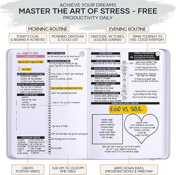 Self Care Journal - 5 Minute Mental Health & Manifestation Journal | 90-Day Undated Daily Planner for Positivity, Affirmations & Gratitude | Guided Mindfulness, Reflection | Vision Board + Stickers