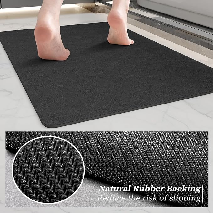 Dark Grey Long Bathroom Mat Rugs 59x17 Diatomaceous Earth Bath Mat Large Quick Dry Bath Mat Non Slip Rubber Backed Super Absorbent Shower Mat, Thin Bathroom Runner Rugs Floor Mat Fit Under Door