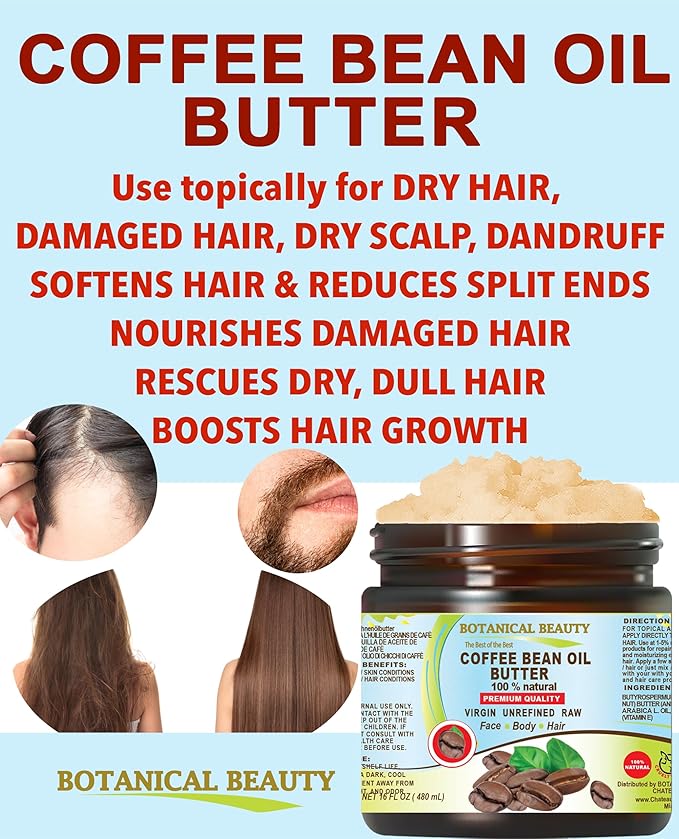 Botanical Beauty COFFEE BEAN OIL BUTTER 100% Natural VIRGIN RAW UNREFINED 4 Fl.oz.- 120 ml. Coffee Bean Essential Oil in Shea Nut Butter for FACE, SKIN, BODY, HAIR, NAILS.