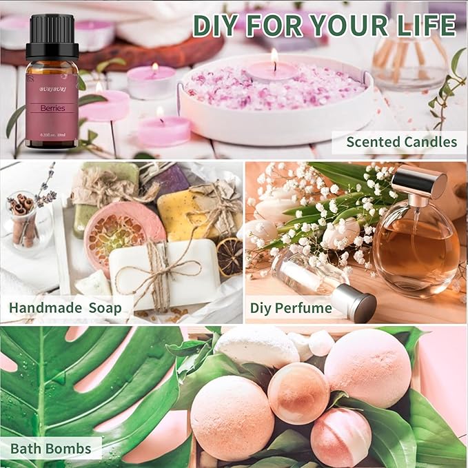 BURIBURI Berries Essential Oil 10ml Premium Grade Scented Oil Berries Fragrance Oil for Diffusers, Massage, Candle Making Soap Making