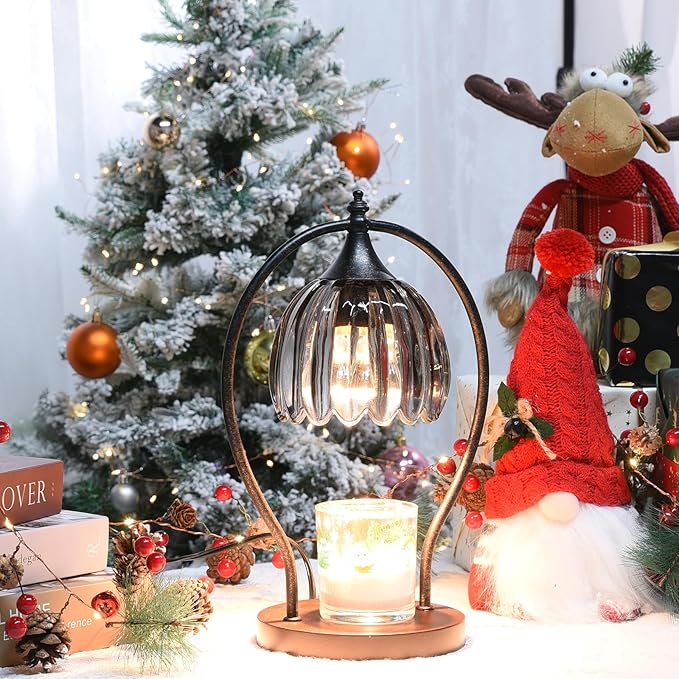 Candle Warmer Lamp, Vintage Dimmable Candle Warmer with Timer, Wax Melts Warmer for Jar Candles Birthday Gifts for Men & Women, House Warming Gifts New Home Decor for Bedroom Living Room, Gray Black