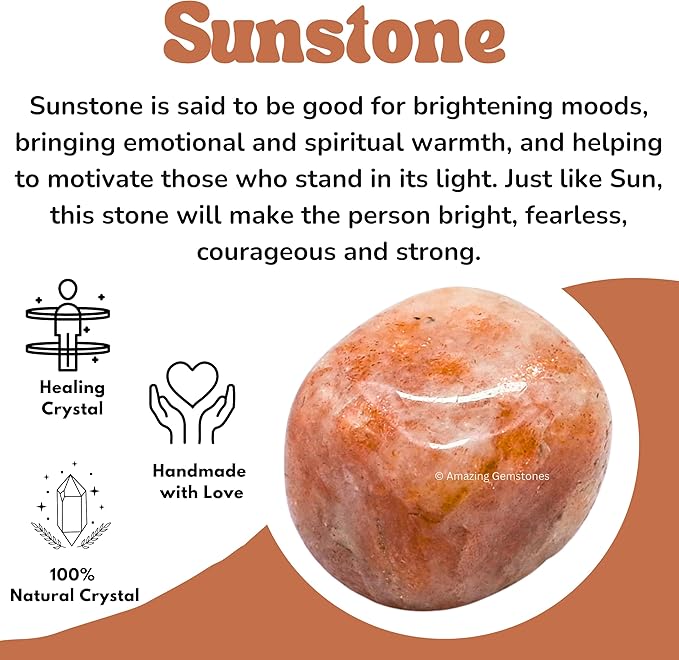 Amazing Gemstone Sunstone Crystals and Healing Stones Tumbled - 1 Oz Sunstone Stone Gem Stones, Natural Healing Stones for Energy Balance, Stress Relief, Polished Gems Rocks