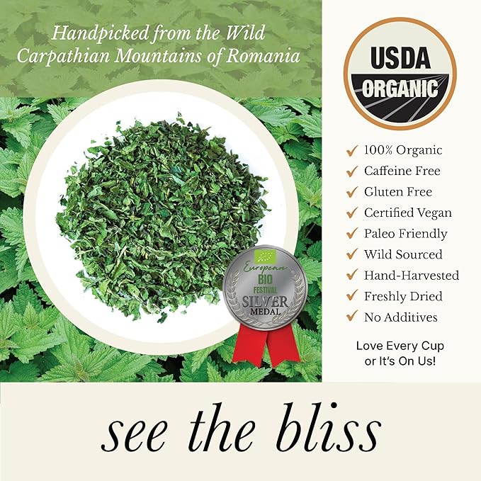 Wild Bliss Organic Wild Stinging Nettle Leaf Tea - Caffeine Free Loose Leaf Herbal Tea - 1.76 Oz - 25 Servings