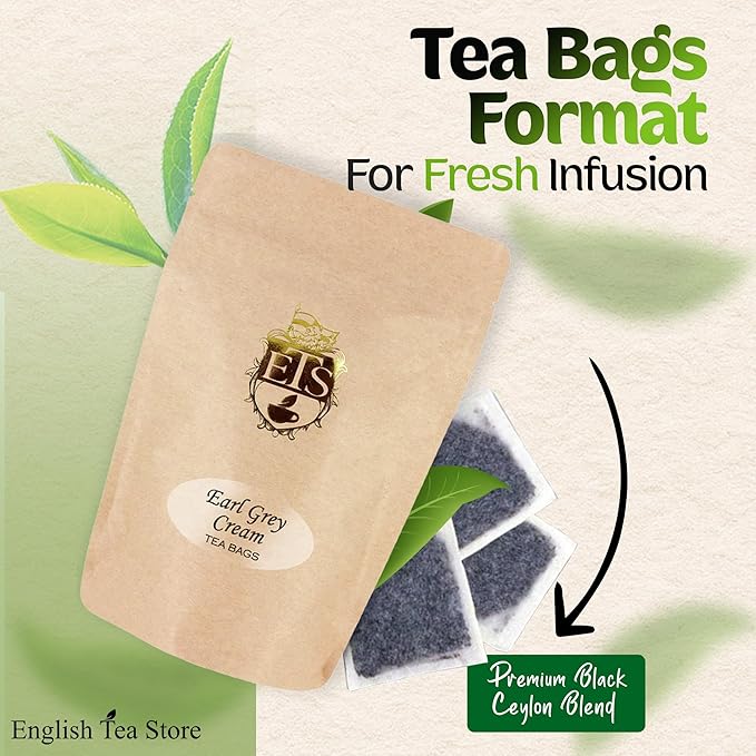 English Tea Store Earl Grey Cream Tea Bags | 25 Count Pouch | Smooth Vanilla Bergamot Flavor | Premium Black Ceylon Blend | Medium Caffeine | High Antioxidants | Gluten & Allergen Free