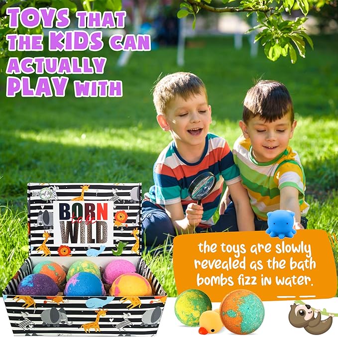 Bath Bombs for Kids with Surprise Inside - Organic Bath Fizzies with Toys Inside. All Natural, Gentle, and Kids Safe, Rainbow Spa Bath Fizz Balls, Birthday Gifts for Boys, Toddlers, Baby