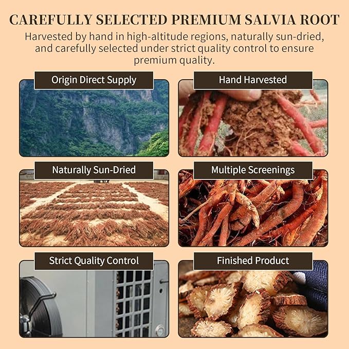 Hee Creek Salvia Root Slices 300g/10.58 Dried Dan Shen Herb Tea Cut, Natural Chinese Herbal Tea, No Additives, Non-Sulfur Fumigation, Premium Hand Selected 丹参 丹参片
