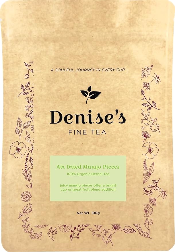 Denise's Fine Tea, Air Dried Mango Pieces, Herbal Tea, Caffeine-Free Fruit, Loose, Kosher, Vegan (100g)