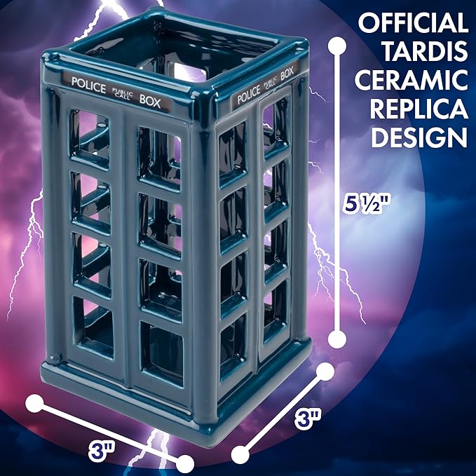 Doctor Who Tardis Police Box Candle Holder, 5.5" Ceramic - Holds Tealight & Votive Candles - Officially Licensed - Special Dr. Who Decor - Gift for Teens, Adults, Men, Women