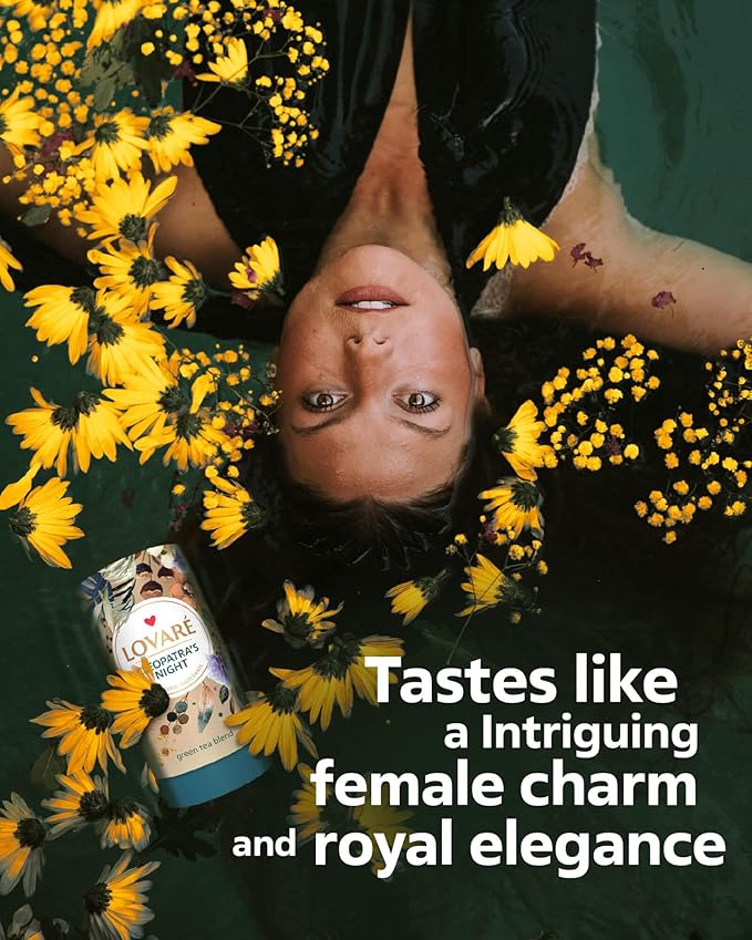 LOVARE Cleopatra’s Night Loose Leaf Tea Sampler 80 g – Made in Ukraine — Green Tea, Pineapple, Apple, Rose Buds and Petals, Calendula, Safflower, and More with 15 Paper Filters