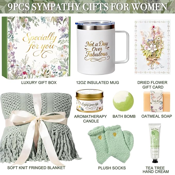 Birthday Gifts for Women Spa Gift Basket with Luxurious Blanket, Mom Christmas Gifts for Women Her Wife Grandma Sister Friends, Self Care Package Get Well Soon Sympathy Gift Baskets