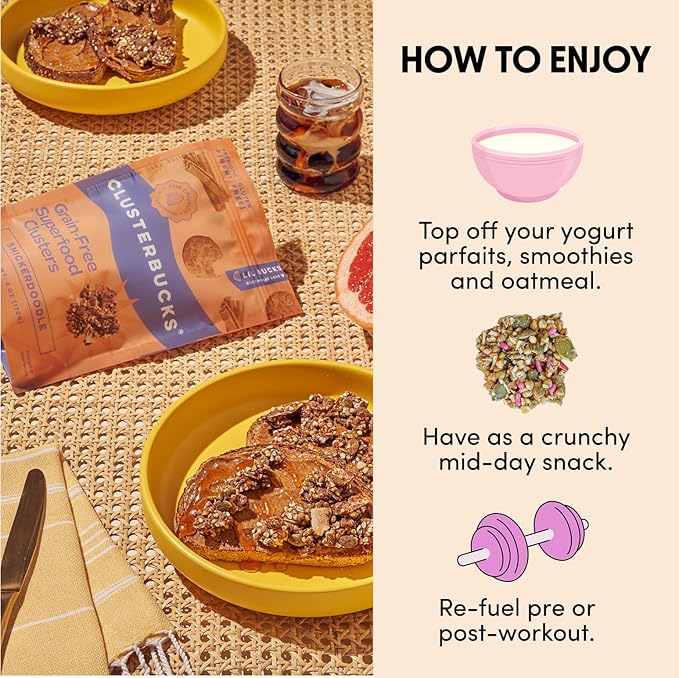 Clusterbucks Superfood Clusters – Grain-Free, Keto-Friendly Granola with Regeneratively Grown Sprouted Buckwheat– Gluten-Free, Low-Carb, Organic Healthy Snack (3-Pack, Snickerdoodle)