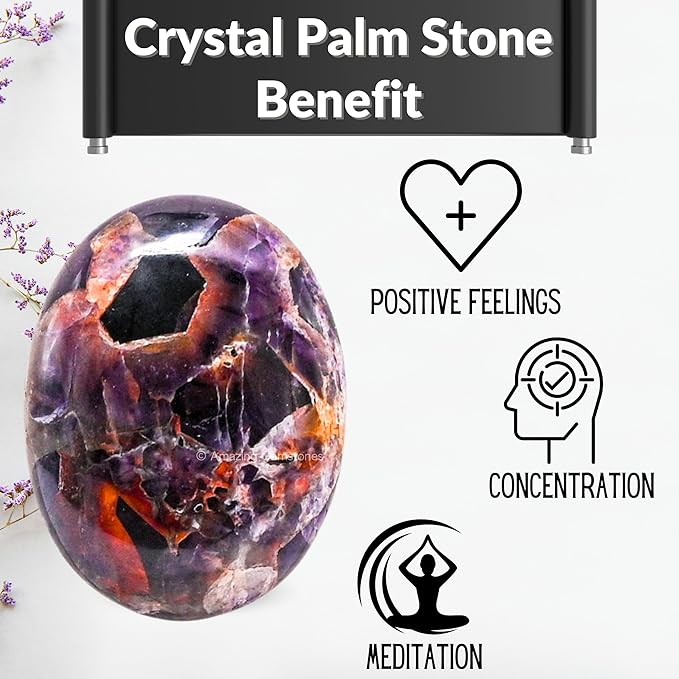 Dreamy Amethyst Crystals and Healing Stones - Large Palm Stone Crystals Piedra - Crystal for Good Luck, Positive Energy, Meditation - Unique Stocking Stuffers and Birthday Gifts for Women, Men