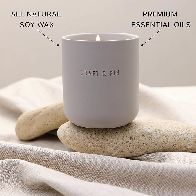 Craft & Kin Scented Candles - Dark Rose & Amber | 10oz Soy Blend with Cotton Wick | Long-Lasting Fall Candles, 40-Hour Burn | Ceramic Jar, Perfect Fall & Winter Home Scent