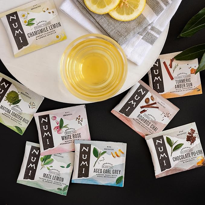 Numi Organic Chamomile Lemon Tea, 100 Tea Bags, Herbal Tea, Egyptian Chamomile & Lemon Myrtle, Caffeine Free