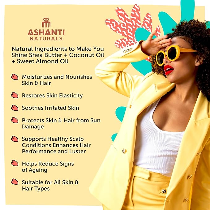 Ashanti Naturals Scented Whipped Shea Butter for Skin | Moisturizing African Raw Shea Butter, Almond Oil and Coconut (Midnight Amber Souffle, 8oz)