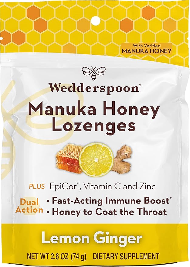 Wedderspoon Manuka Honey Immunity Lozenges, Lemon Ginger, 2.6 Oz (Pack of 1), Genuine New Zealand Honey, Boost Immunity Within Two Hours