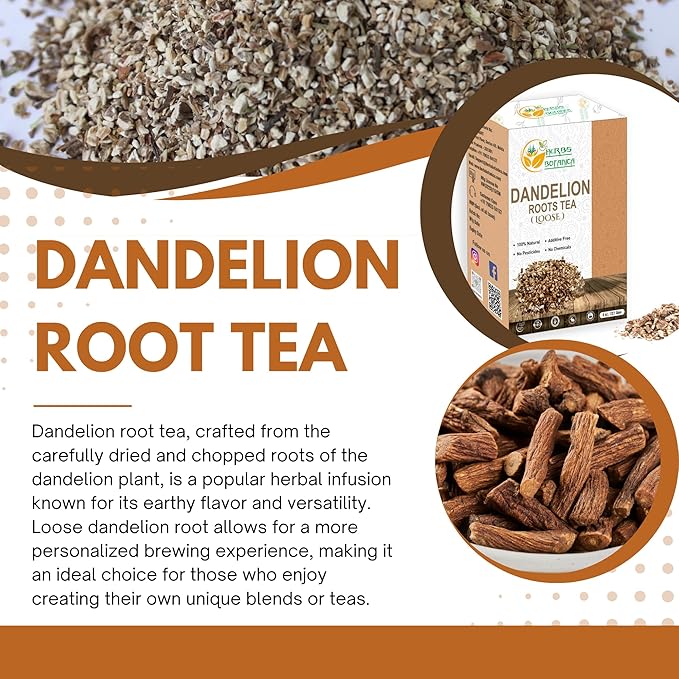 Herbs Botanica Dandelion Root Tea Natural Loose Tea Natural Dried Caffeine-Free Natural Dandelion Root cut Supports Kidney Function and Healthy Digestion, Caffeine Free 8 oz