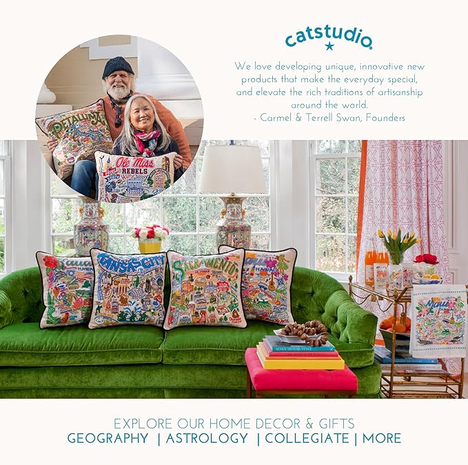 Catstudio Cape Cod Embroidered Pillow - U.S. City Souvenir Decorative Throw Pillow with Original Artwork for Cape Cod Lovers, Travel Souvenir