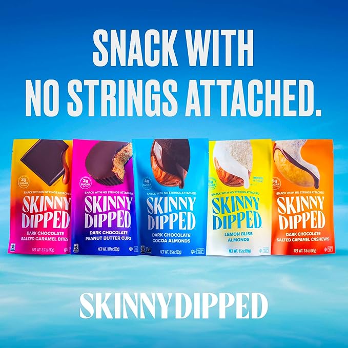 SkinnyDipped Super Dark Chocolate + Sea Salt Almonds, Vegan, Healthy Snack, Plant Protein, Gluten Free, 3.5 oz Resealable Bags, Pack of 1